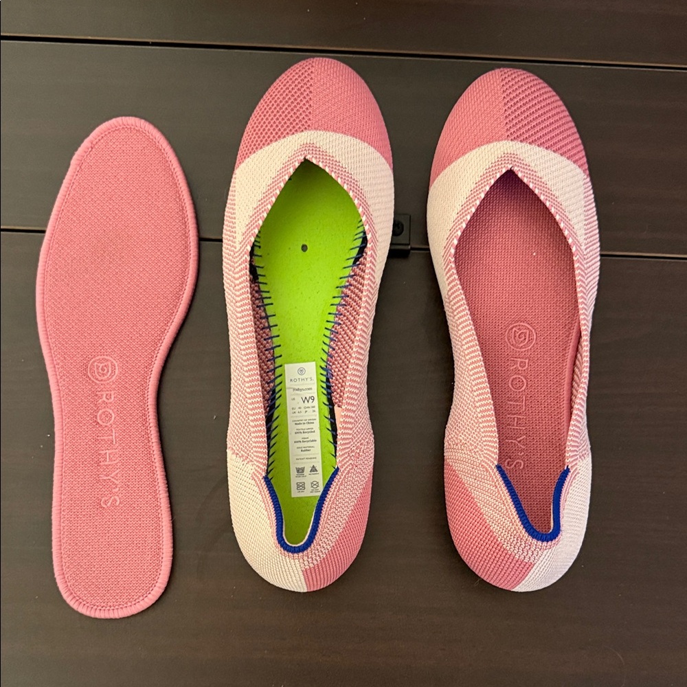 Almost NEW Rothy's Pink and White Flats